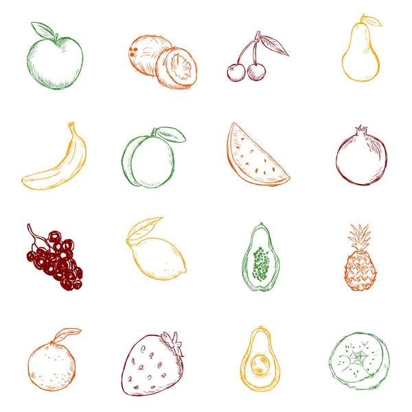 Vector set van kleur schets vruchten pictogrammen. — Stockvector