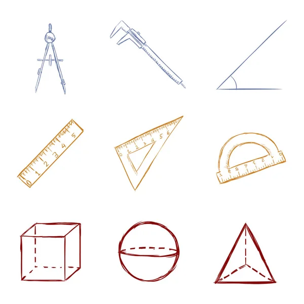 Vektorová sada barevných skicu ikony geometrie — Stockový vektor