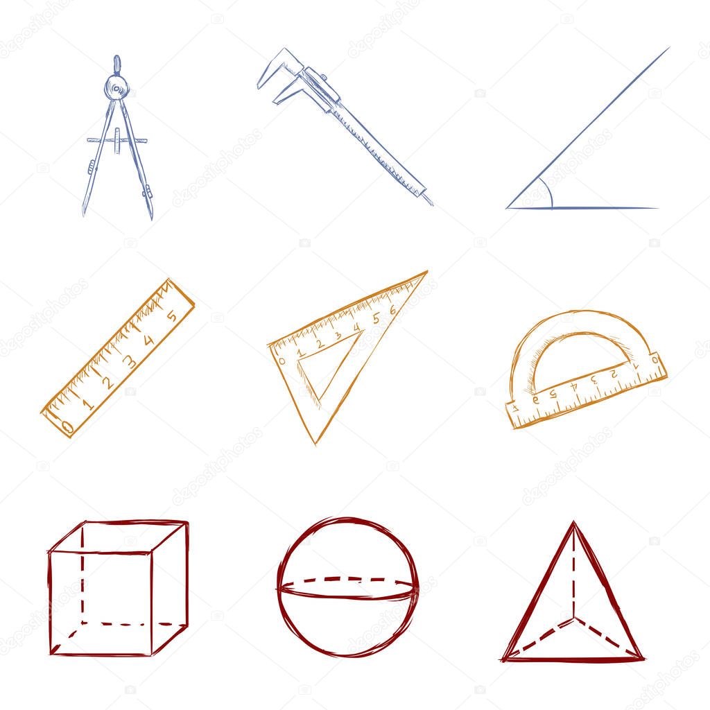 Vector Set of Color Sketch Geometry Icons