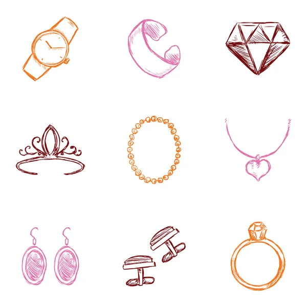Vector Set of Color Sketch Jewelry Icons — Stock Vector