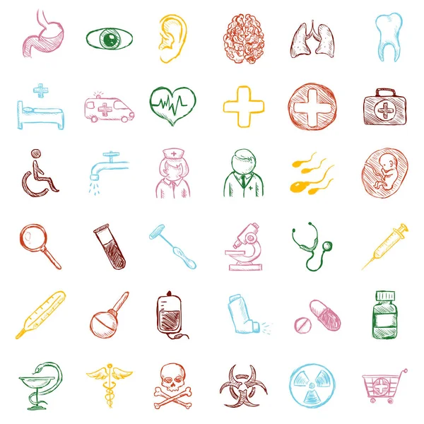 Vector Set of Color Sketch Medical Icons — Stock Vector