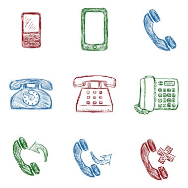 İzole Renkli Çizim Telefon Simgeleri Vektör Seti
