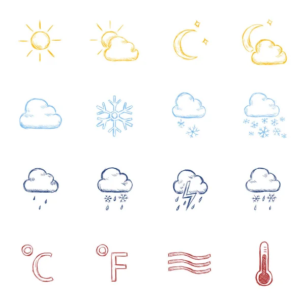 Vector Set of Color Sketch Weather Icons — Stock Vector