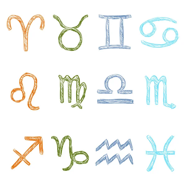 Ensemble vectoriel de signes du zodiaque croquis couleur — Image vectorielle