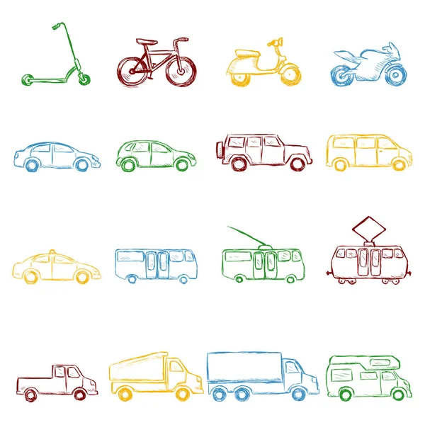 Conjunto vectorial de iconos de transporte de croquis — Vector de stock