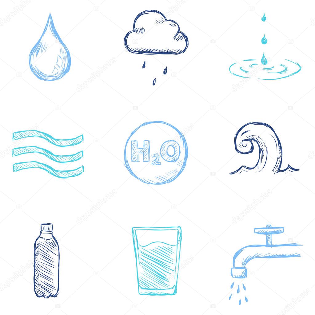Vector Set of Color Sketch Water Icons