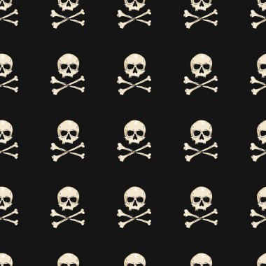 Vector Seamless Pattern of Pirate Skulls with Cross Bones clipart