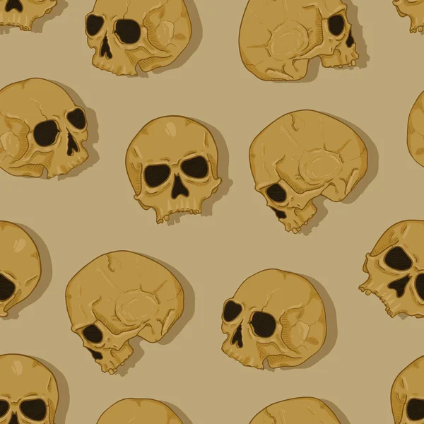 Patrón sin costura vectorial de cráneos marrones viejos — Archivo Imágenes Vectoriales
