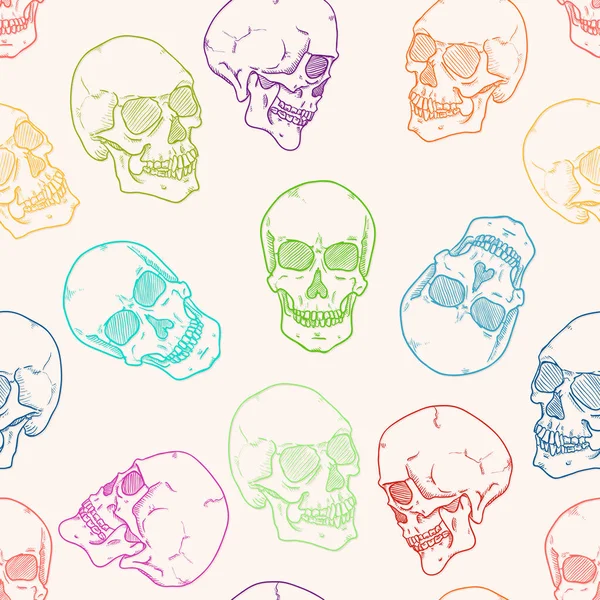 Modello senza cuciture vettoriale di Sketch Skulls su sfondo bianco — Vettoriale Stock