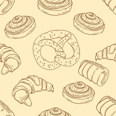 Sketch Bakery Vektör Dikişsiz Desen