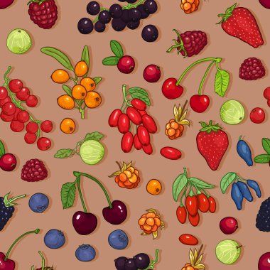 çilek kahverengi zemin üzerinde vektör seamless modeli
