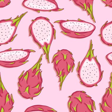Karikatür Dragon Fruits Vektör Dikişsiz Desen