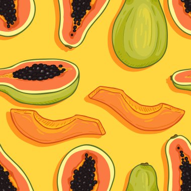 Papaya Meyveleri Vektör Dikişsiz Desen