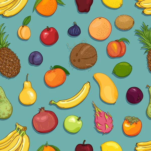 Patrón sin costura vectorial de frutas exóticas de dibujos animados — Vector de stock