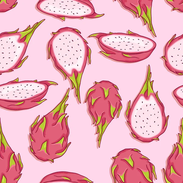 Karikatür Dragon Fruits Vektör Dikişsiz Desen