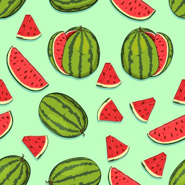 Vector Seamless Pattern of Cartoon Watermelons clipart