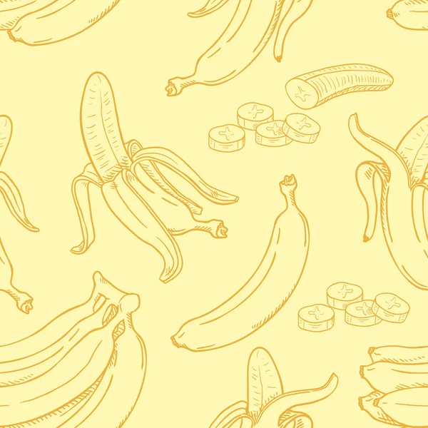 Vektor sömlösa mönster av skiss bananer på gul bakgrund — Stock vektor