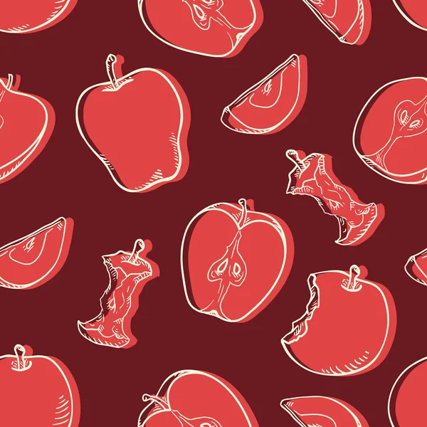 Vektor nahtlose Muster der Skizze Äpfel auf rotem Hintergrund — Stockvektor