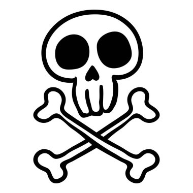 Vektör Siyah El Çizilmiş Anahat Doodle Kafatası ve Crossbones. Komik Korsanlar Sembolü.