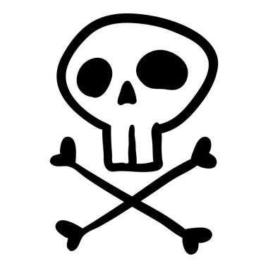 Vektör Siyah El Çizilmiş Anahat Doodle Kafatası ve Crossbones. Komik Korsanlar Sembolü.