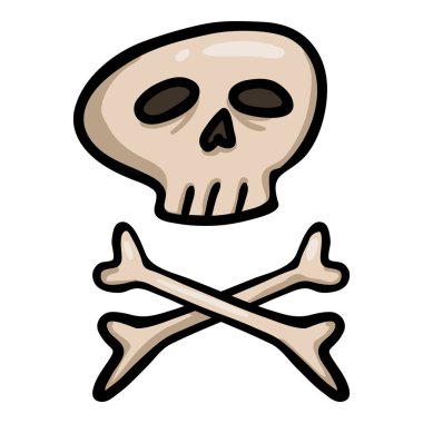 Vektör Tek Karikatür Kafatası ve Crossbones. Doodle Korsanlar Sembolü.