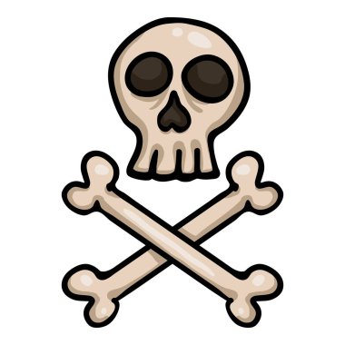 Vektör Tek Karikatür Kafatası ve Crossbones. Doodle Korsanlar Sembolü.
