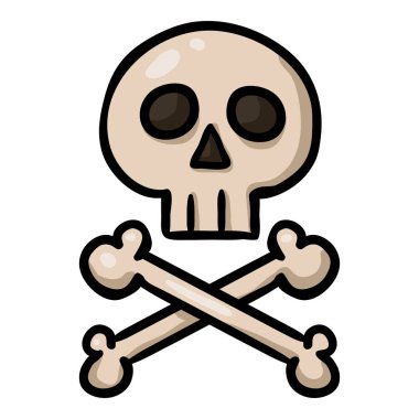 Vektör Tek Karikatür Kafatası ve Crossbones. Doodle Korsanlar Sembolü.
