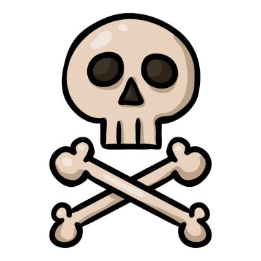 Vector Single Cartoon Skull and Crossbones. Doodle Pirates Symbol. clipart