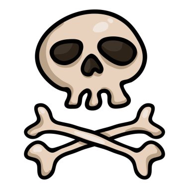 Vektör Tek Karikatür Kafatası ve Crossbones. Doodle Korsanlar Sembolü.