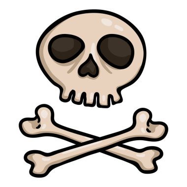 Vektör Tek Karikatür Kafatası ve Crossbones. Doodle Korsanlar Sembolü.