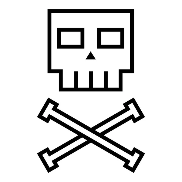 Векторная черная контурная икона - квадратный череп и крестообразные кости на изолированном белом фоне — стоковый вектор
