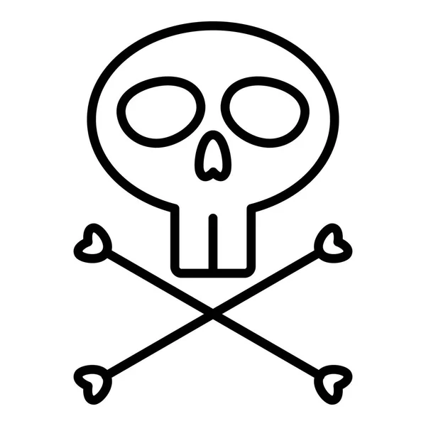 Vector Black Outline Icon - Skull and Crossbones on Isolated White Background — Stock Vector