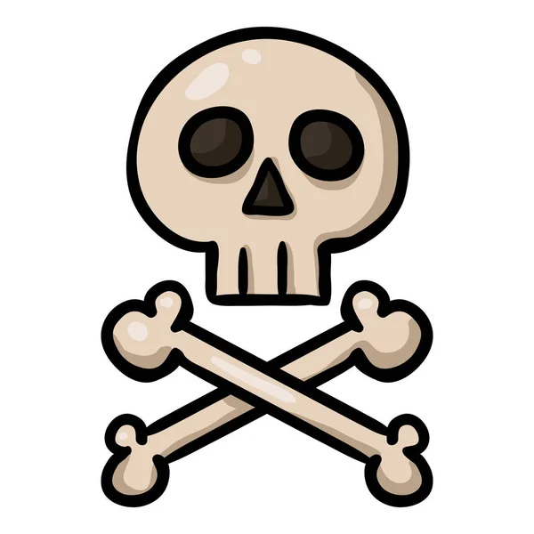 Vektorová jedna kreslená lebka a zkřížené kosti. Symbol Doodle pirátů. — Stockový vektor