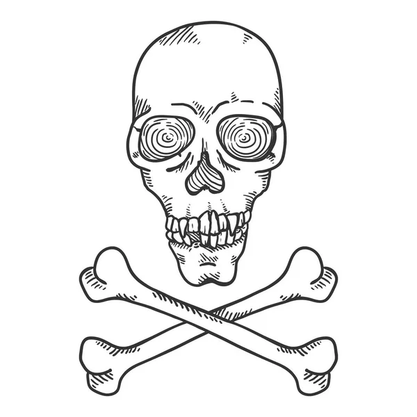 Sketch Skull e Crossbones disegnati a mano vettoriale . — Vettoriale Stock
