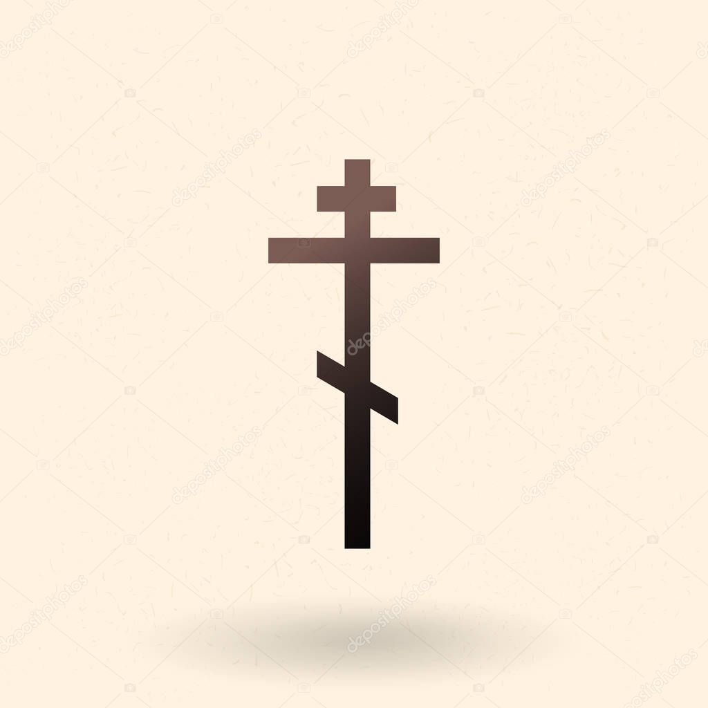 Vector Black Silhouette of Ortodox Cross. Religion Icon. Christian Symbol.