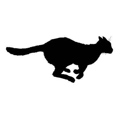 Koşan Kedi Silueti. Vektör Siyah Kedi Logosu.