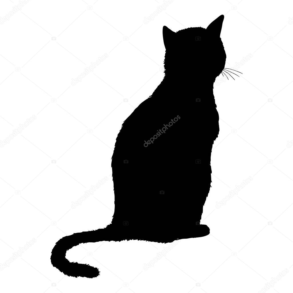 Sitting Cat SIlhouette. Vector Black Feline Logo.