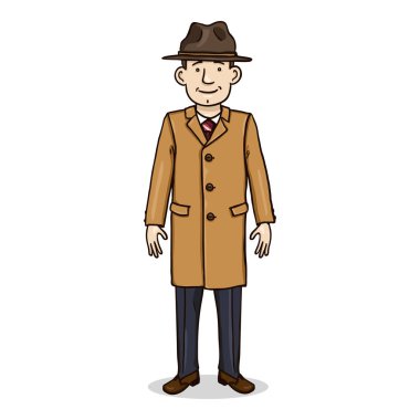 Vector Cartoon Character - Man in Hat and Coat.