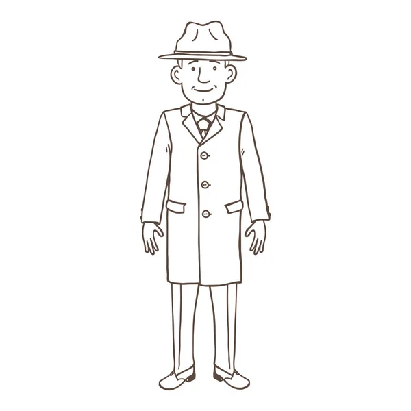 Vector Outline Character - Young Man in Autumn Outfit. Hat and Coat. — Wektor stockowy