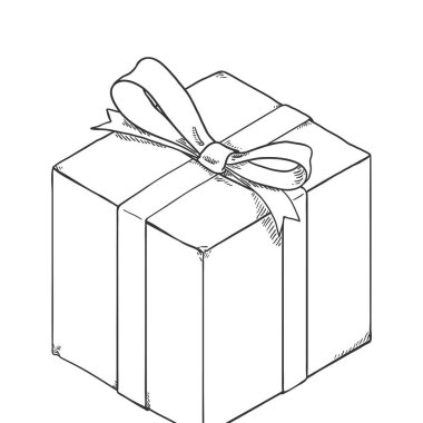Kurdele ve Fiyonklu Vektör Taslak Hediye Kutusu