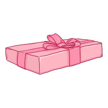 Kurdele ve Fiyonklu Vektör Karikatür Pembe Hediye Kutusu