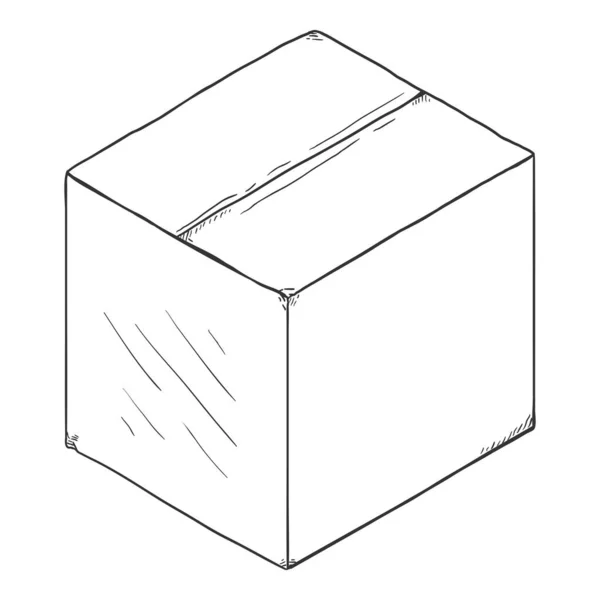 Vector Sketch Closed Cubicle Cardboard Box — Stock Vector