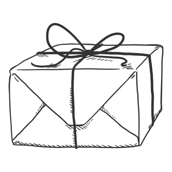 Vector Sketch Gift Box Packaging with Wrapping Paper and Rope — стоковий вектор