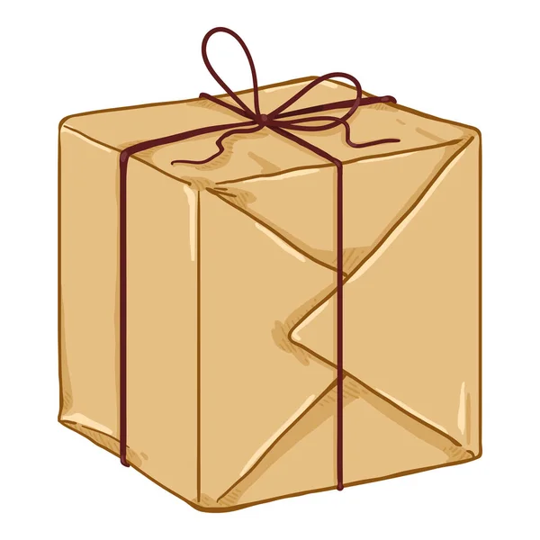 Vector Cartoon Gift Box Packaging with Brown Wrapping Paper and Rope — стоковий вектор