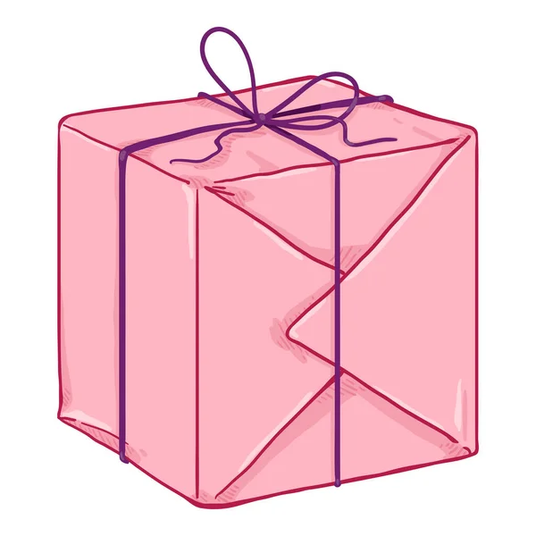 Embalaje de caja de regalo rosa de dibujos animados vectoriales con papel de envolver y cuerda — Vector de stock