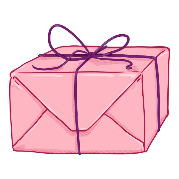 Vektorové kreslené růžové dárkové balení s balicím papírem a lanem — Stockový vektor