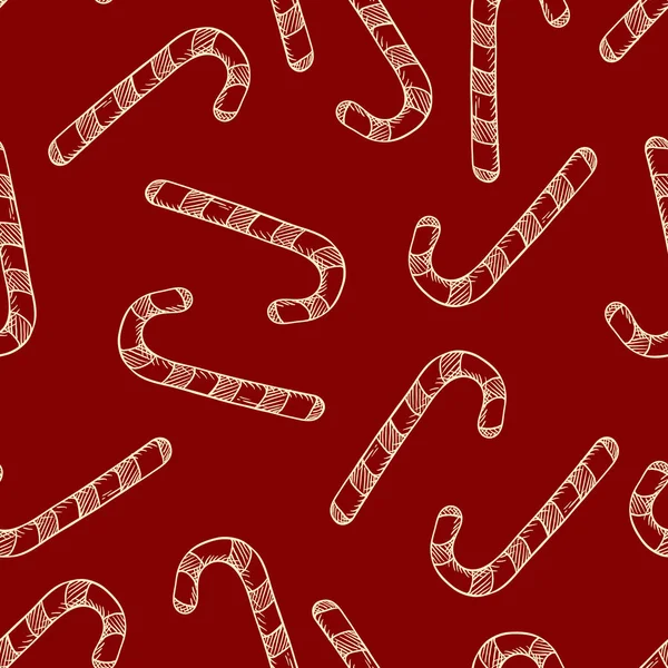 Vector Seamless Pattern of Sketch Candy Canes — Stock Vector