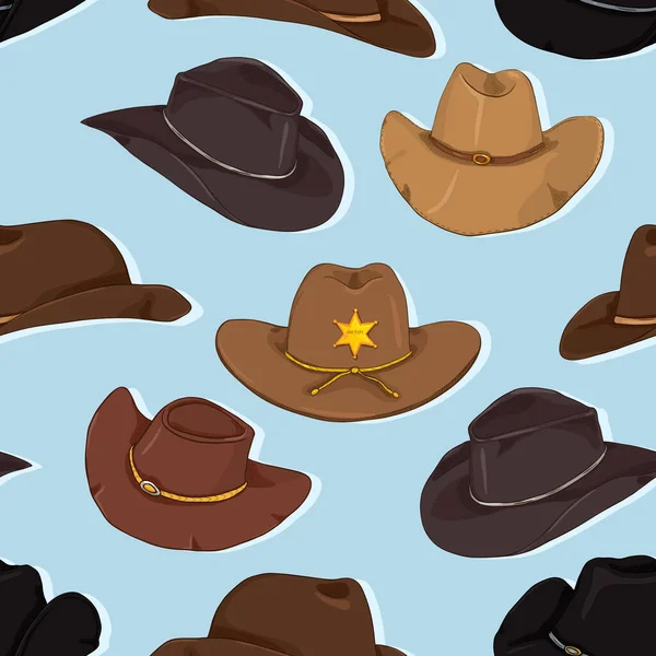 Vector dibujos animados sin costura patrón de sombreros de vaquero — Vector de stock