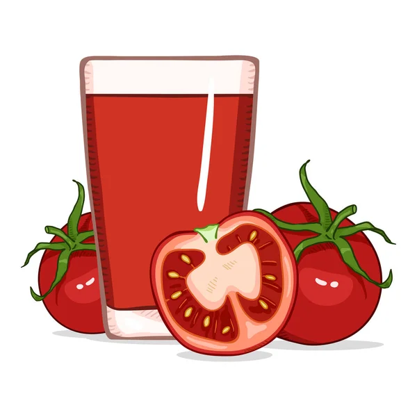 Bir bardak kırmızı domates suyu karikatürü. — Stok Vektör