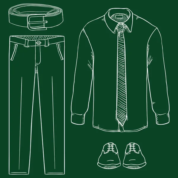 Vektor-Kreide-Skizze Set von Business-Kleidung für Männer. — Stockvektor